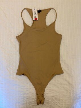Dynamite Ribbed Tank Bodysuit in Tan